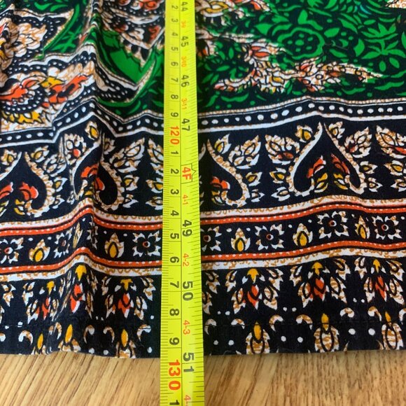 Sabysco Womens Large Bohemian Green & Black Kaftan Dress 100% Cotton Maxi vintag - Picture 10 of 10